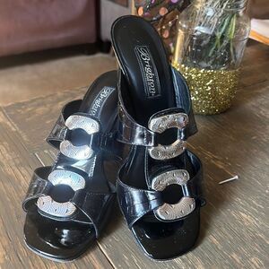 Brighton Ritz Heel Sandals Size 7 black patent leather